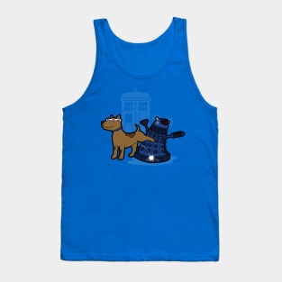 Cute Funny Sci-fi Dog Peeing On Retro Alien Villain Cartoon Tank Top